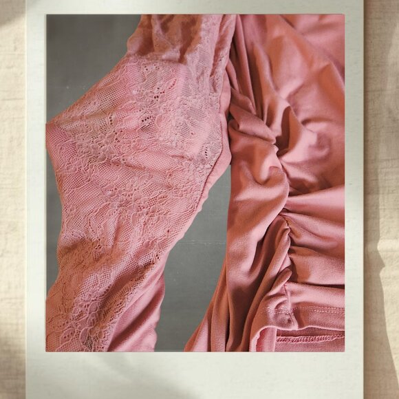 Jolie & Joy Dusty Rose Lace Sleeve Top | 3X - Picture 3 of 5